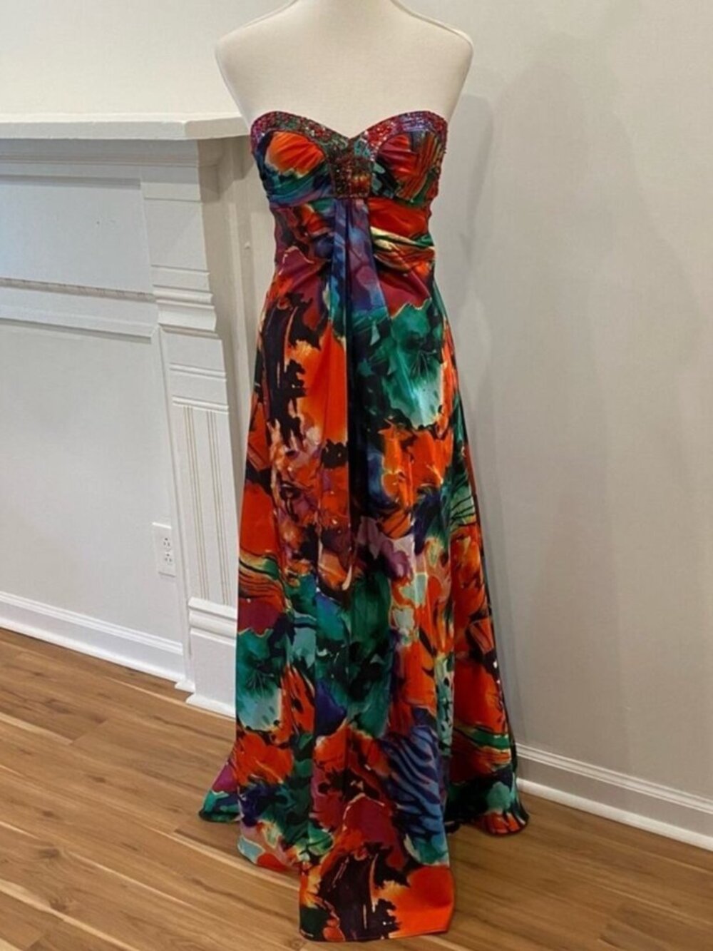 Vintage Formal Dress Small Gown Strapless Y2K Tropical Cruise Art To Wear Cruise - Picture 9 of 17